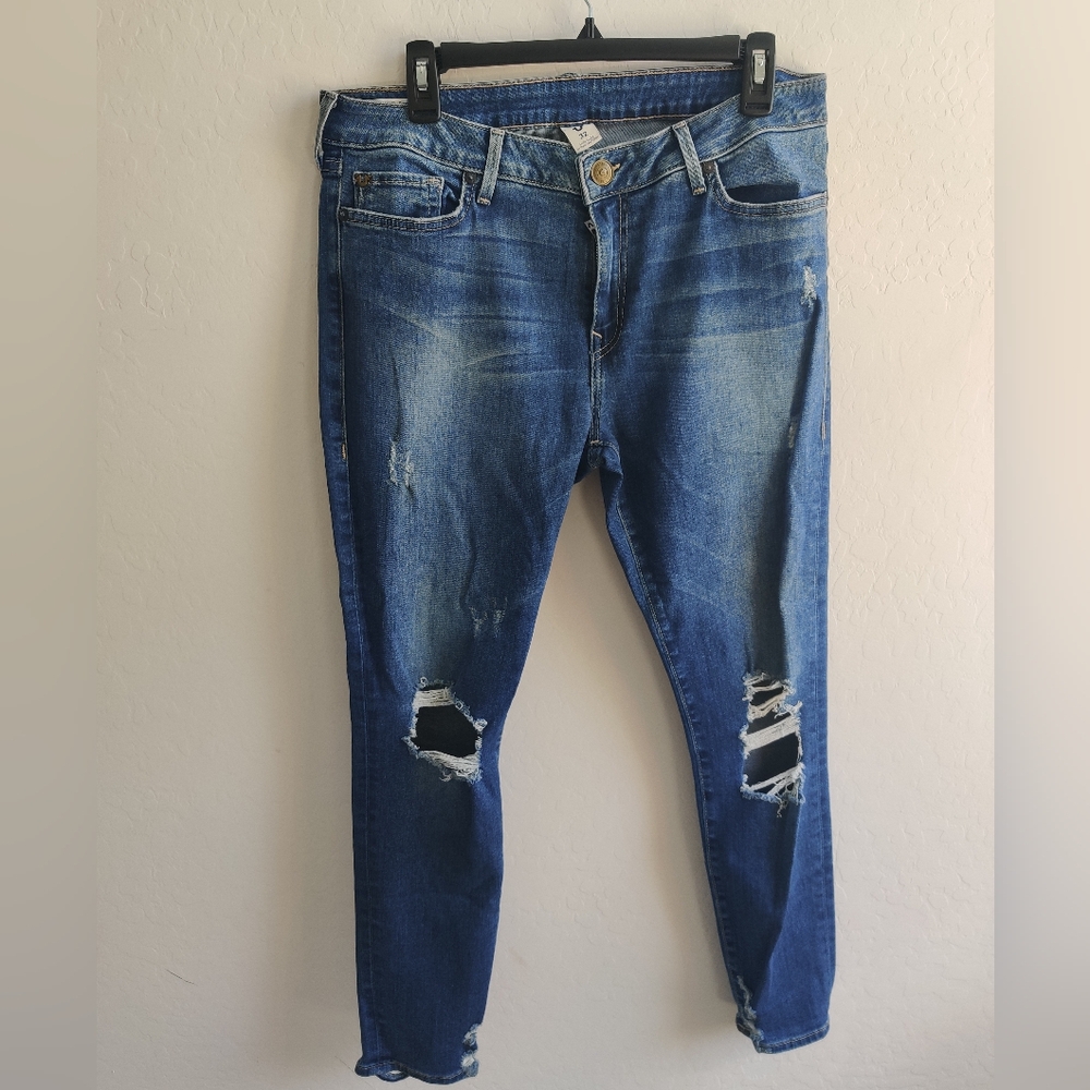 True Religion Halle Mid-rise Distressed Ripped Blue Skinny Cotton Jeans_32